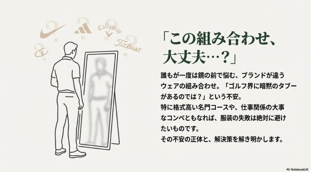 鏡の前でのウェア選びの悩み