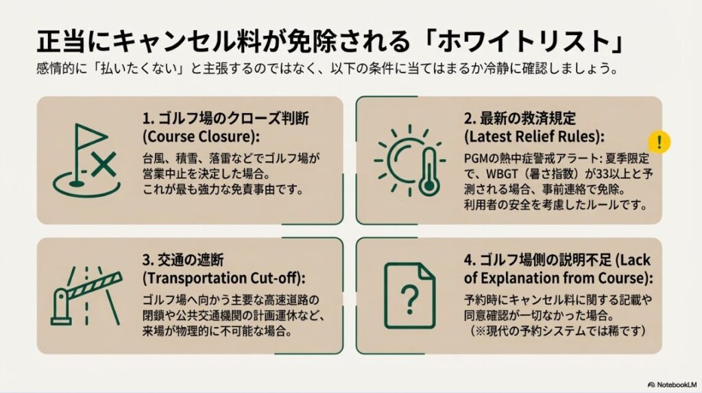 特例としてキャンセル料がかからない理由は何ですか？
