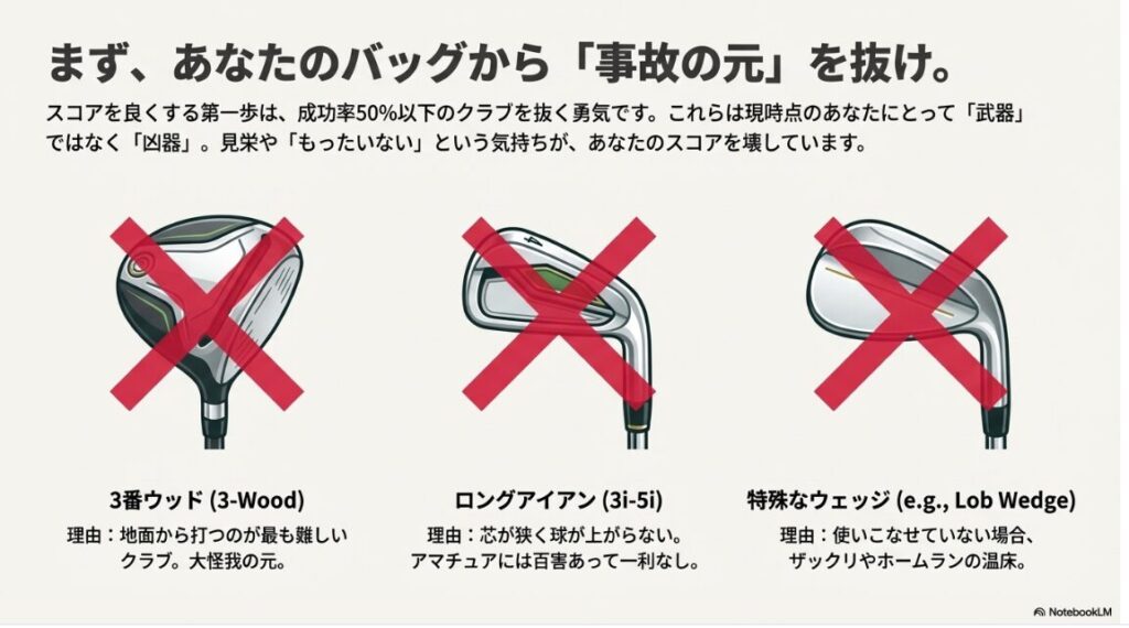 アマチュアが90切りを目指す際にバッグから抜くべき3番ウッドやロングアイアン