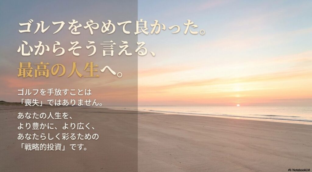 ゴルフをやめることは喪失ではなく、人生をあなたらしく彩るための戦略的投資であるという結論