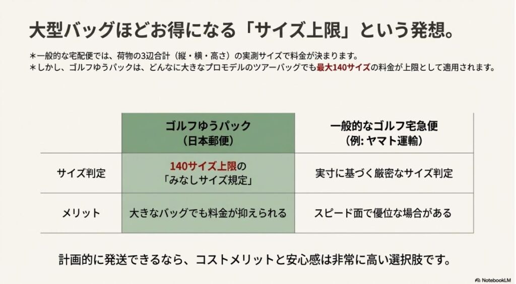 日本郵便とヤマト運輸のサイズ判定の違いをまとめた表。140サイズ上限のメリットを解説