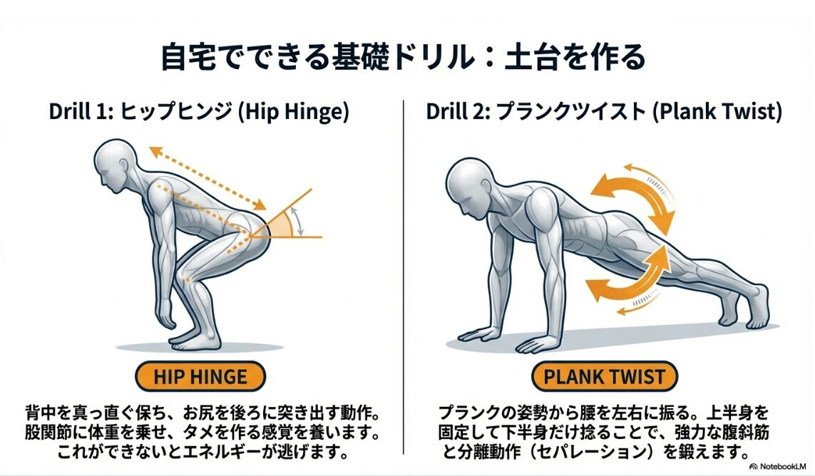 ゴルフのヘッドスピードを上げるための基本ドリル「ヒップヒンジ」のやり方解説