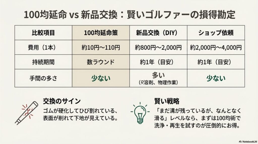100均メンテナンスと新品交換の費用対効果を比較した損得勘定表