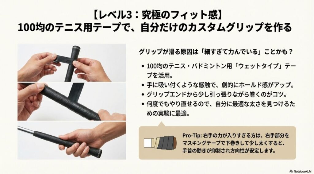100均のテニス用グリップテープをゴルフグリップに巻くカスタマイズ方法