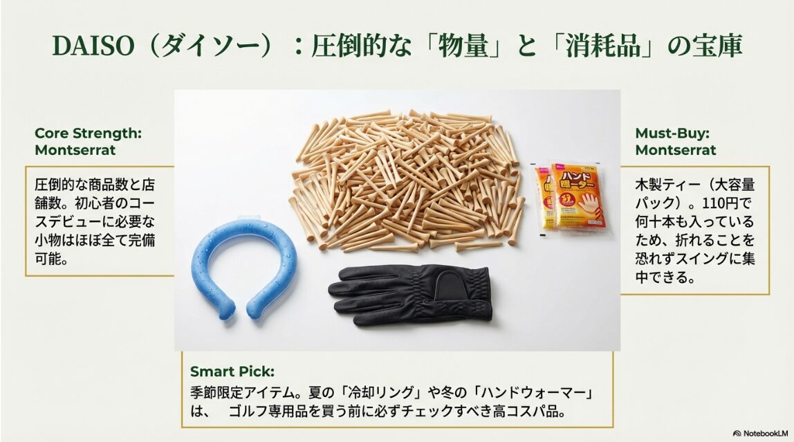 ダイソーで買える大容量の木製ティーと季節対策グッズの集合写真