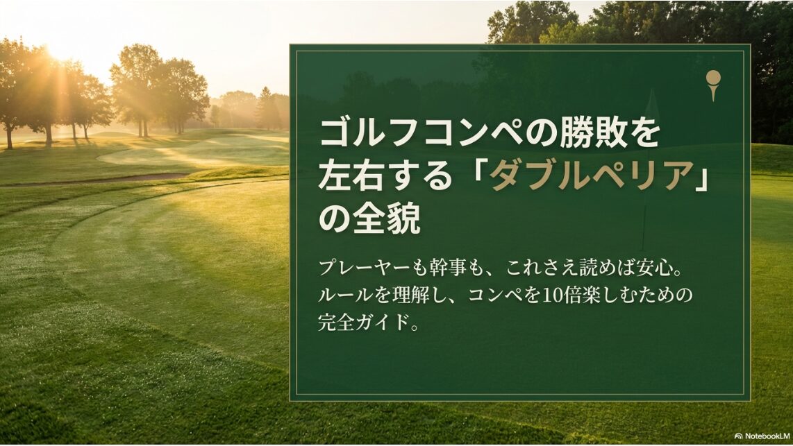 ゴルフコンペのダブルペリア方式の仕組みと順位の謎を解説する導入スライド