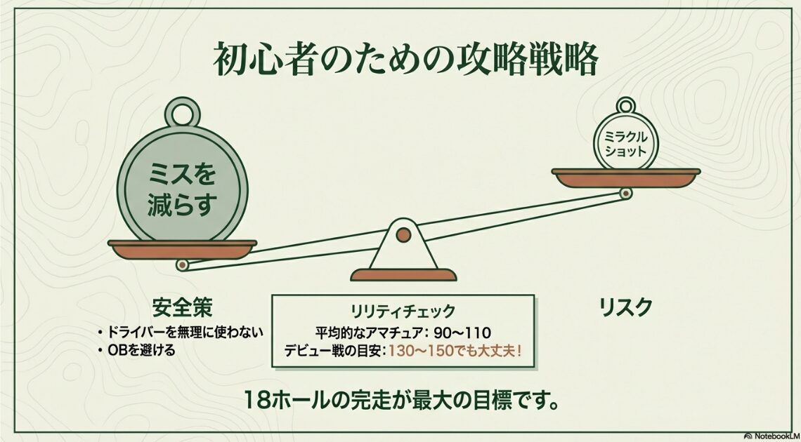 初心者がゴルフ18ホールを完走するための攻略戦略：安全策とリスク管理