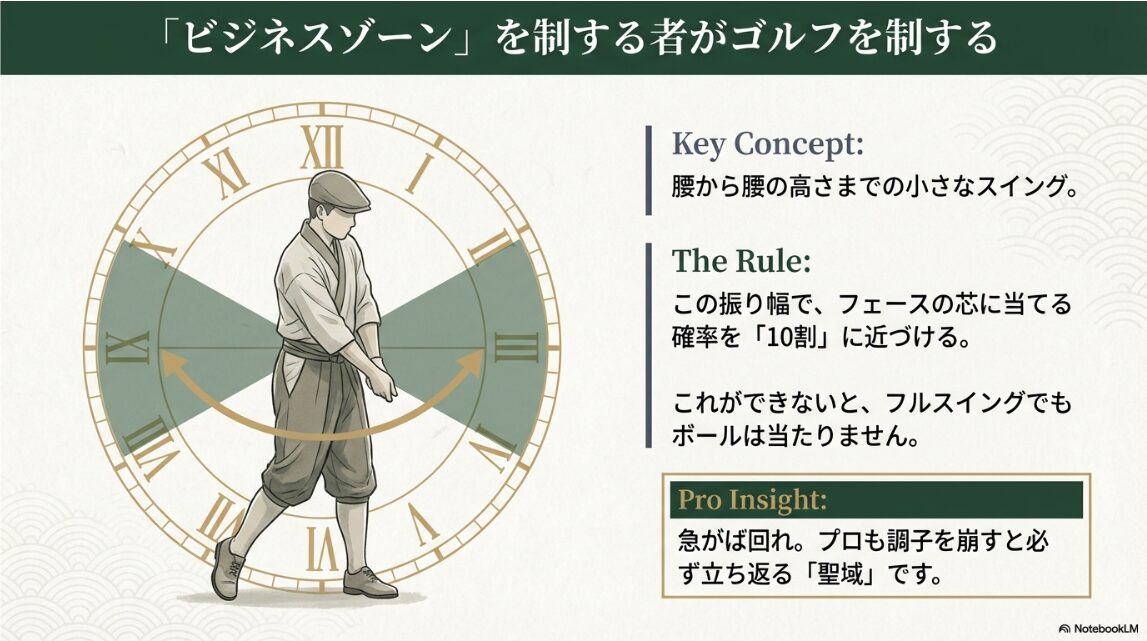 ゴルフスイングの基本「ビジネスゾーン」腰から腰の振り幅図解