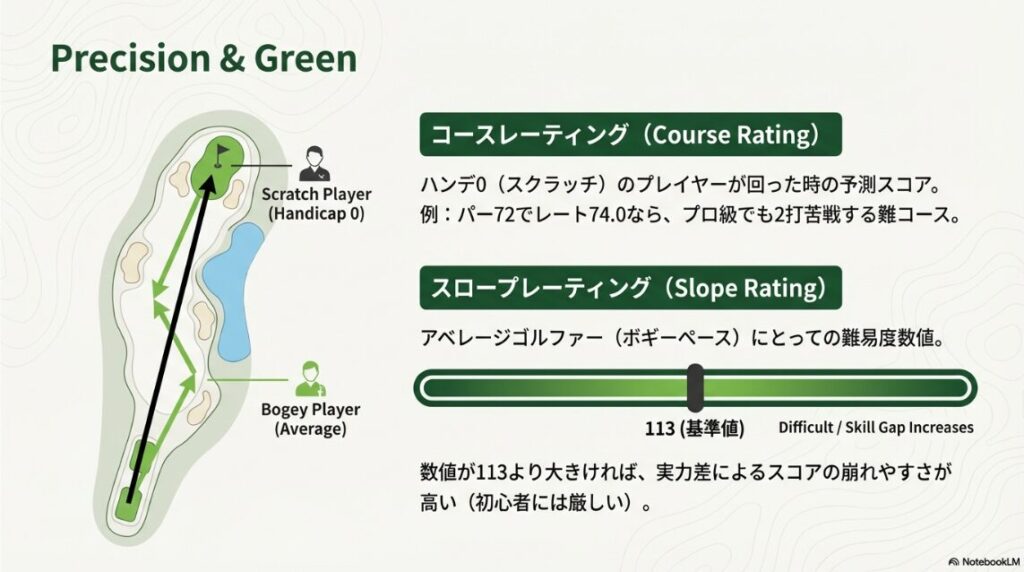スクラッチプレイヤーとボギープレイヤーの難易度の感じ方の違いと各レートの仕組み