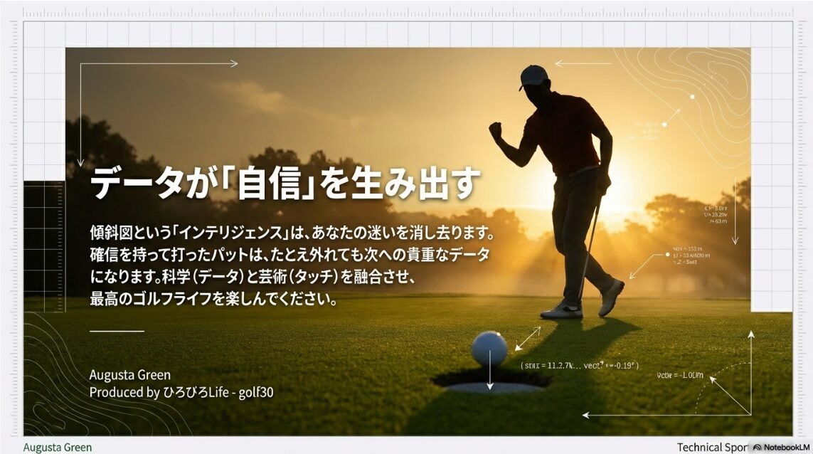 データと感覚を融合させて自信を持ってパッティングするイメージ