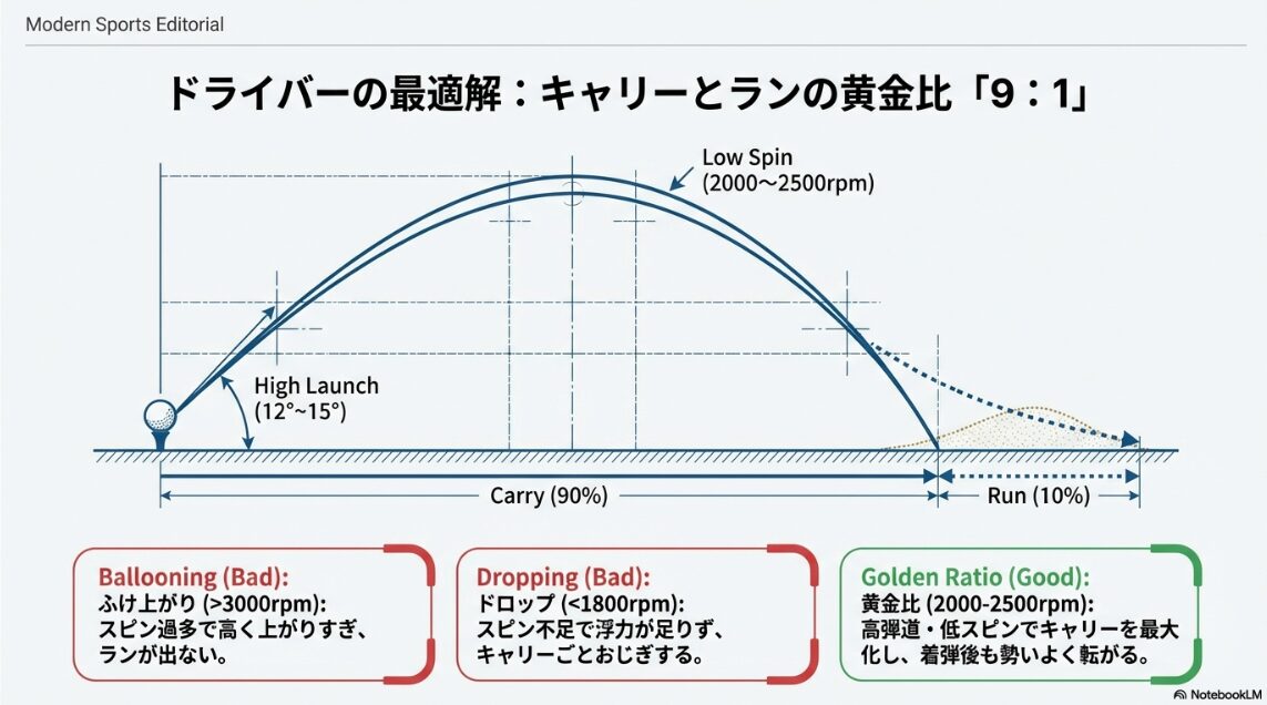 ドライバー飛距離を最大化する理想的な打ち出し角とスピン量の黄金比