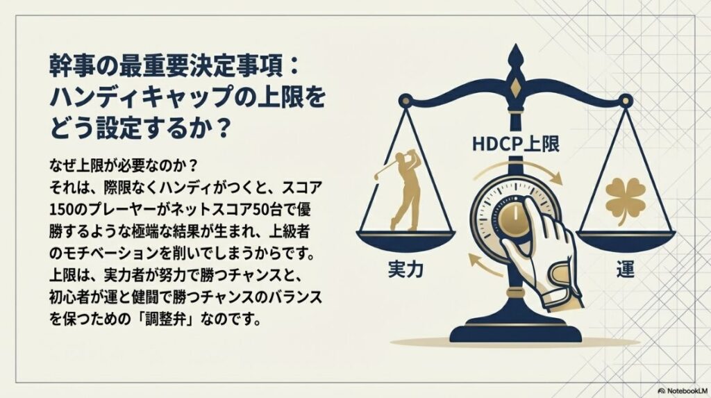 ハンディキャップ上限設定によって実力と運のバランスを調整するイメージ図