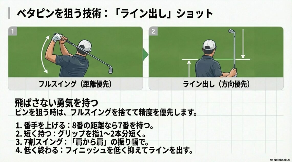 アイアンの方向性を極めるライン出しショットのスイング幅と精度優先の打ち方