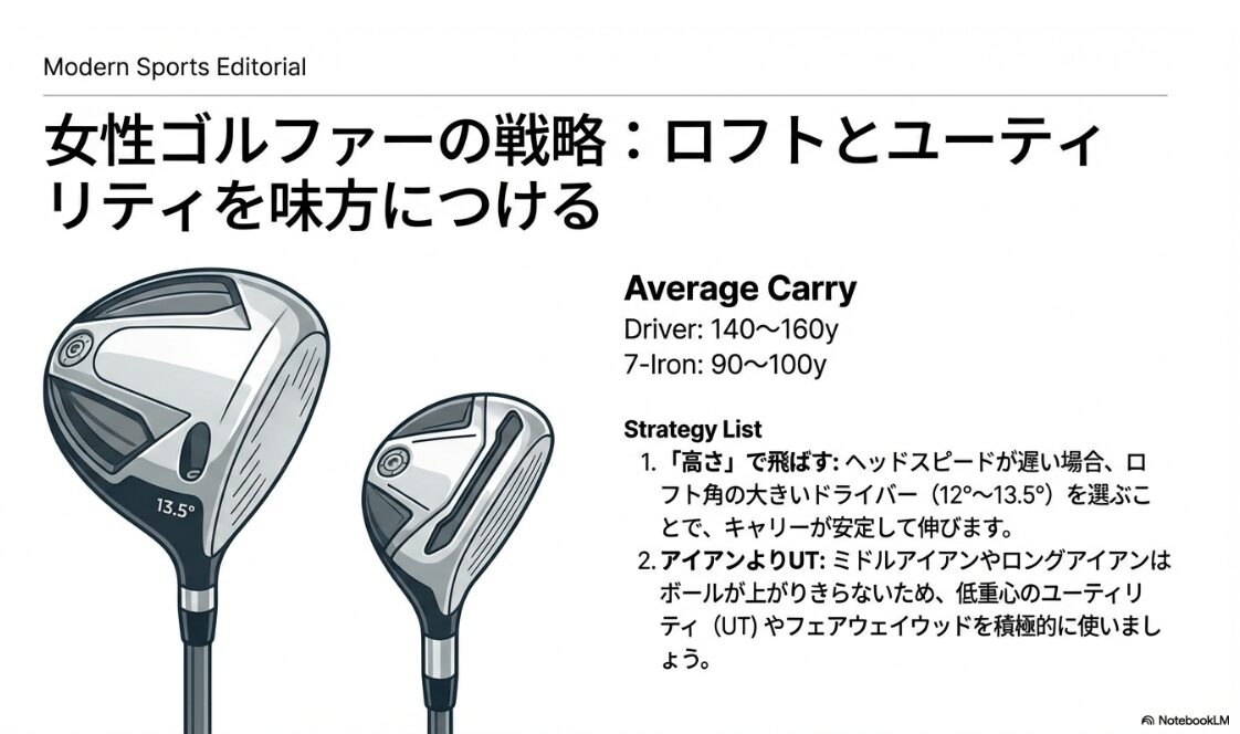 女性ゴルファーに向けたロフト角の大きいドライバーとUTの活用戦略
