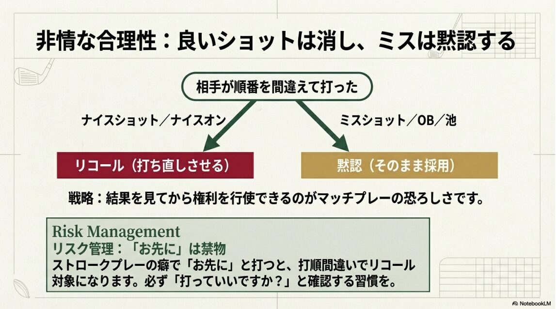 相手の打順間違いに対し結果を見てリコールするか判断する戦略的合理性を示した図解