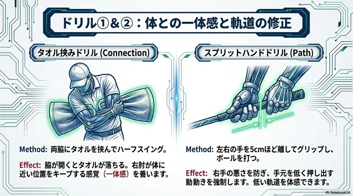 タオル挟みドリルとスプリットハンドドリルの正しいやり方