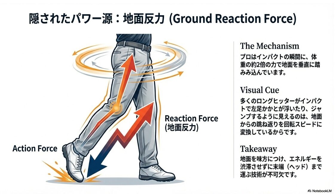 ゴルフの飛距離アップに欠かせない地面反力を利用したスイングの仕組み