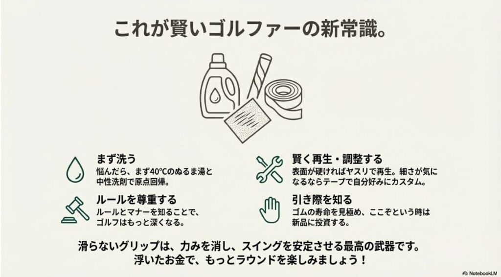 賢いゴルファーのためのグリップ洗浄・再生・交換の判断基準まとめ"