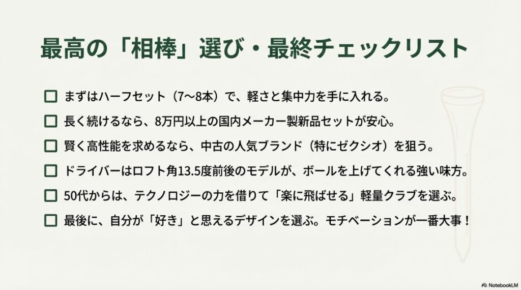 後悔しないレディースゴルフクラブ選びのための最終チェックリスト