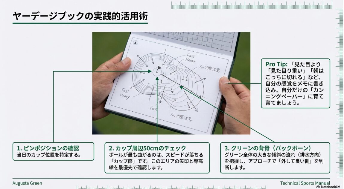 ヤーデージブックに自分の感覚をメモした実例図