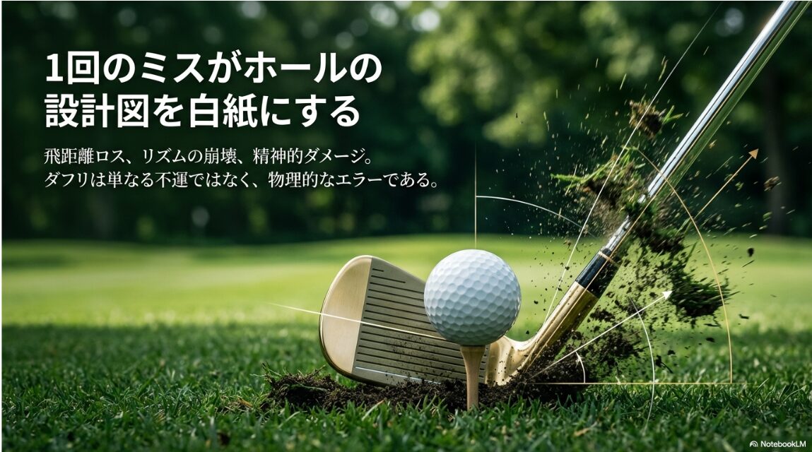 ダフリがもたらす飛距離ロスや精神的ダメージがホールの設計を台無しにする様子