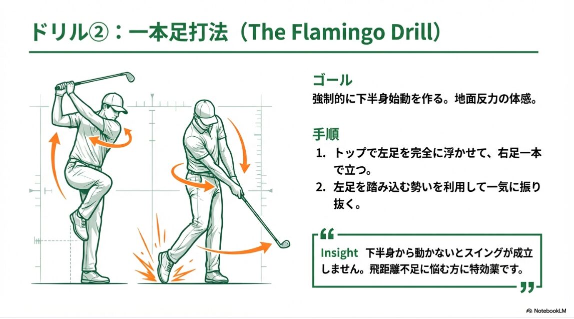 ゴルフの一本足（フラミンゴ）ドリルの正しい手順