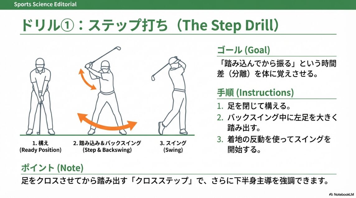 ゴルフのステップ打ちドリルのやり方と効果