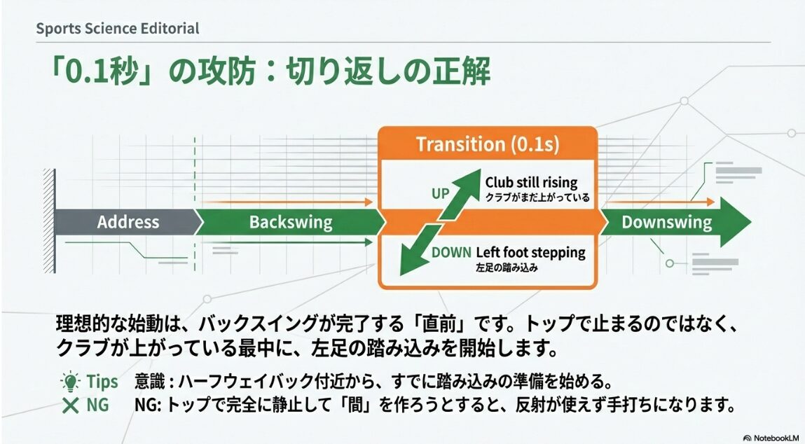 ゴルフスイングの切り返しにおける0.1秒のタイミング