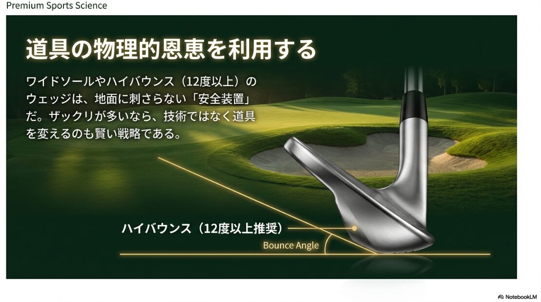 地面に刺さらないハイバウンスウェッジの安全装置としての物理的機能