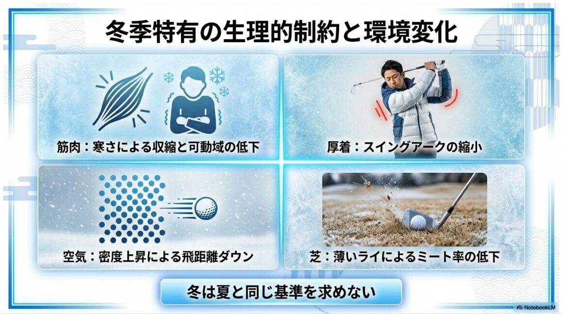 冬のゴルフで急に打てなくなる生理的・環境的要因の解説