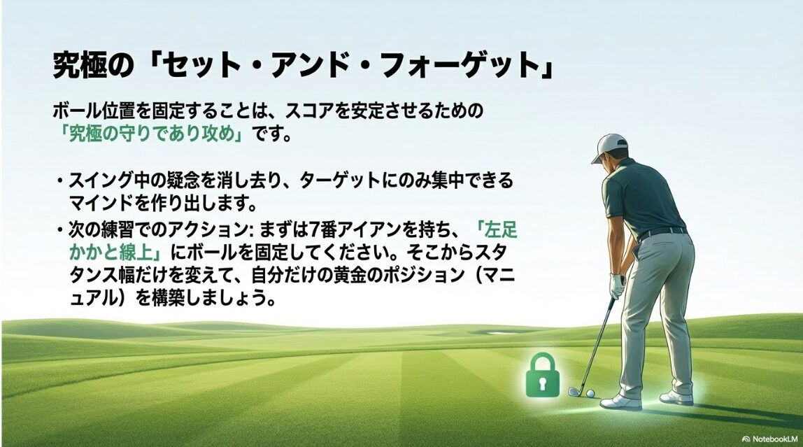 ボール位置固定によってターゲットに集中できるマインドを作る結論イメージ