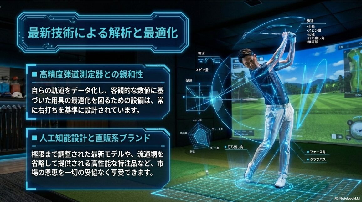 最新の弾道測定器を用いて右打ちのスイングデータを数値化し最適化する様子