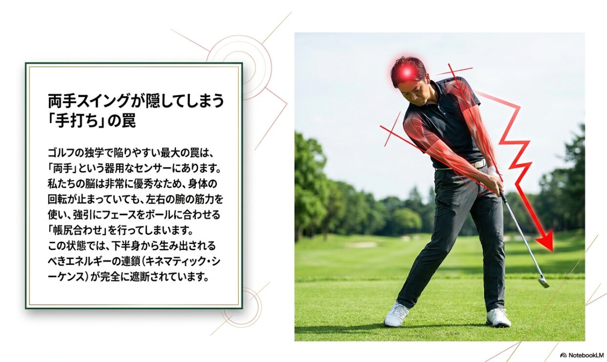 両手スイングでの手打ちとエネルギー遮断の解説