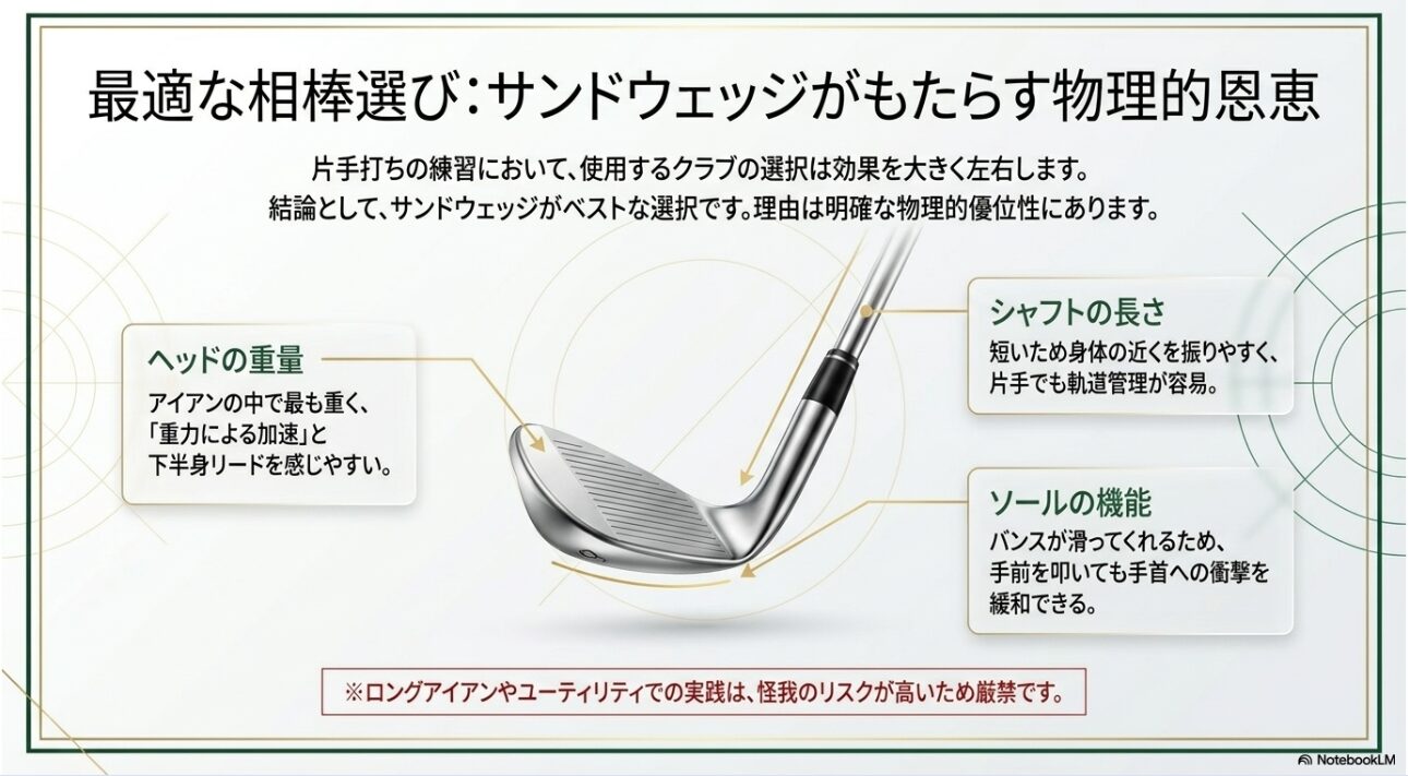 片手打ち練習にサンドウェッジが最適な理由（重さ・長さ・ソール機能）