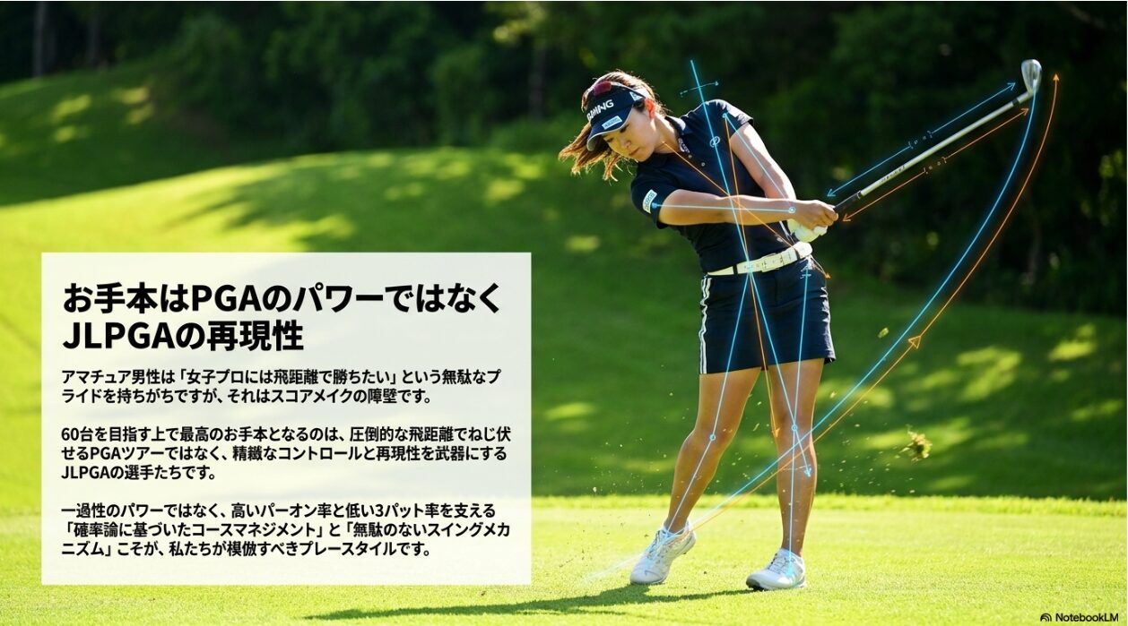 アマチュアのお手本となるJLPGA選手の再現性の高いスイングとマネジメントの図