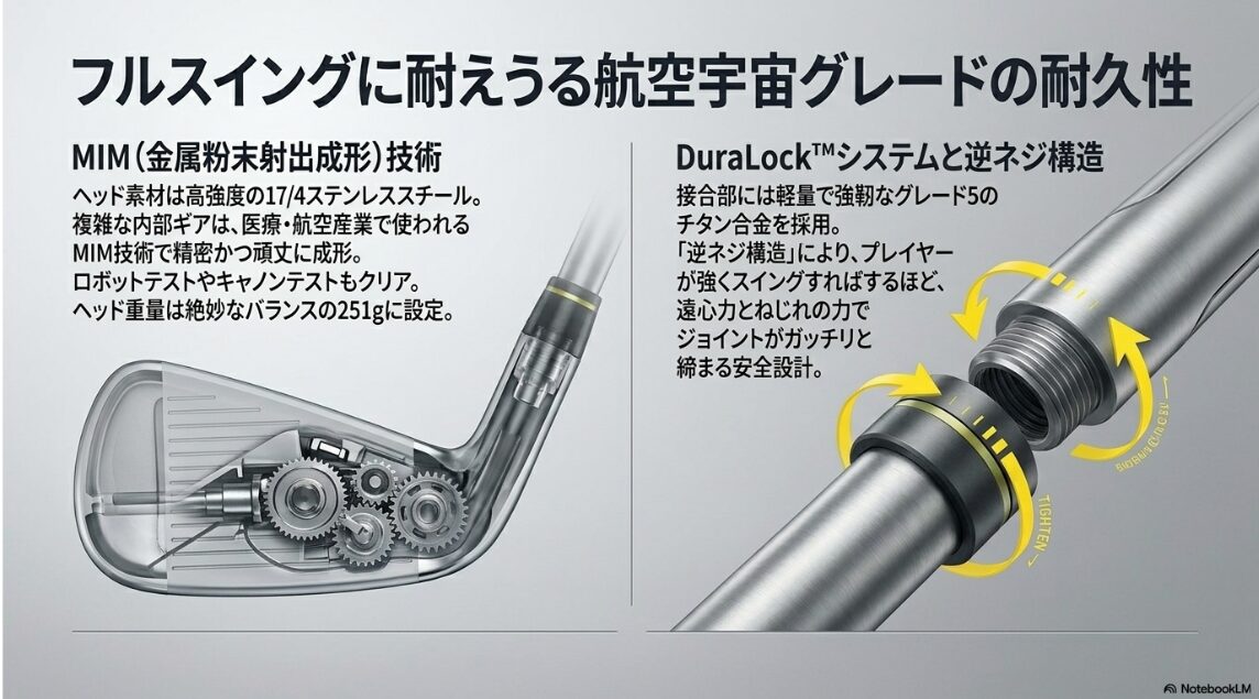 複雑なギアと逆ネジ構造を備えたヘッド内部の透視イラスト