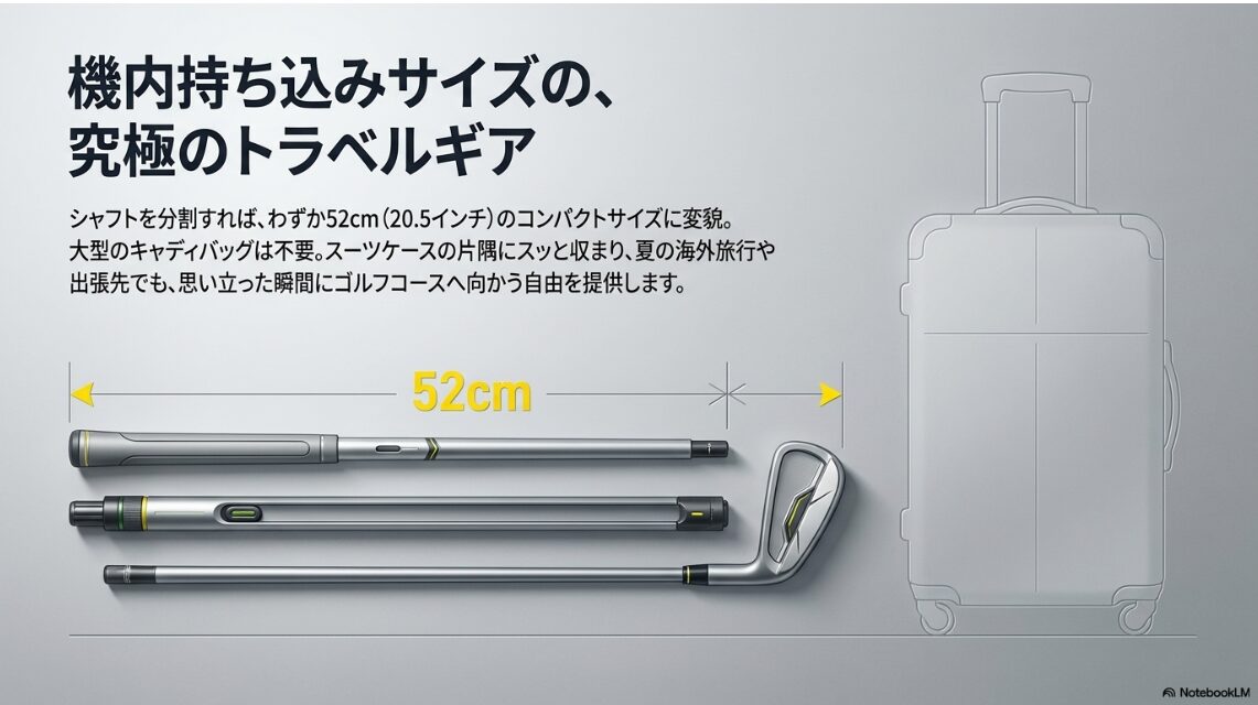 分割して52cmになる機内持ち込みサイズのゴルフクラブの図解